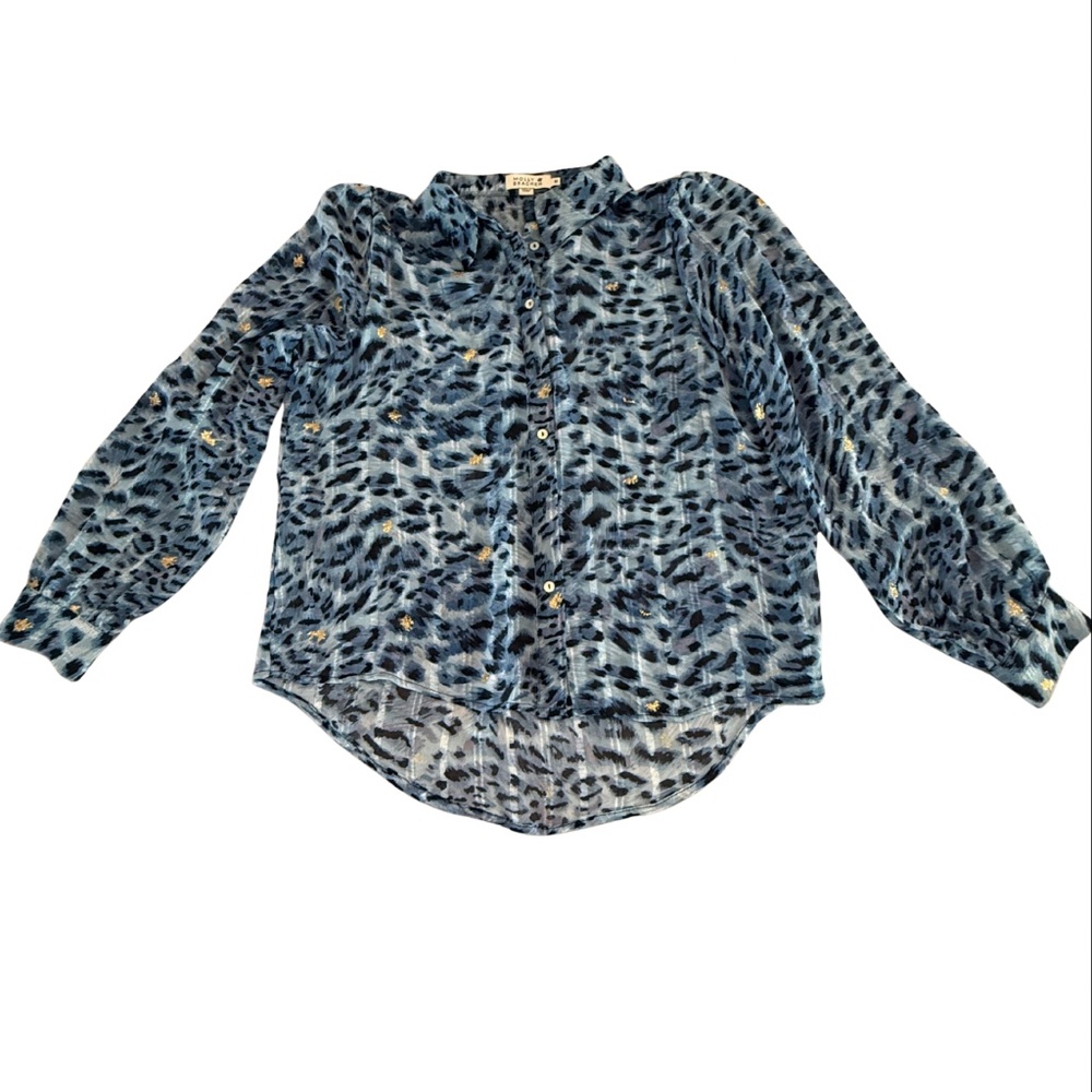 Blue Gold Leopard Print Sz M Top